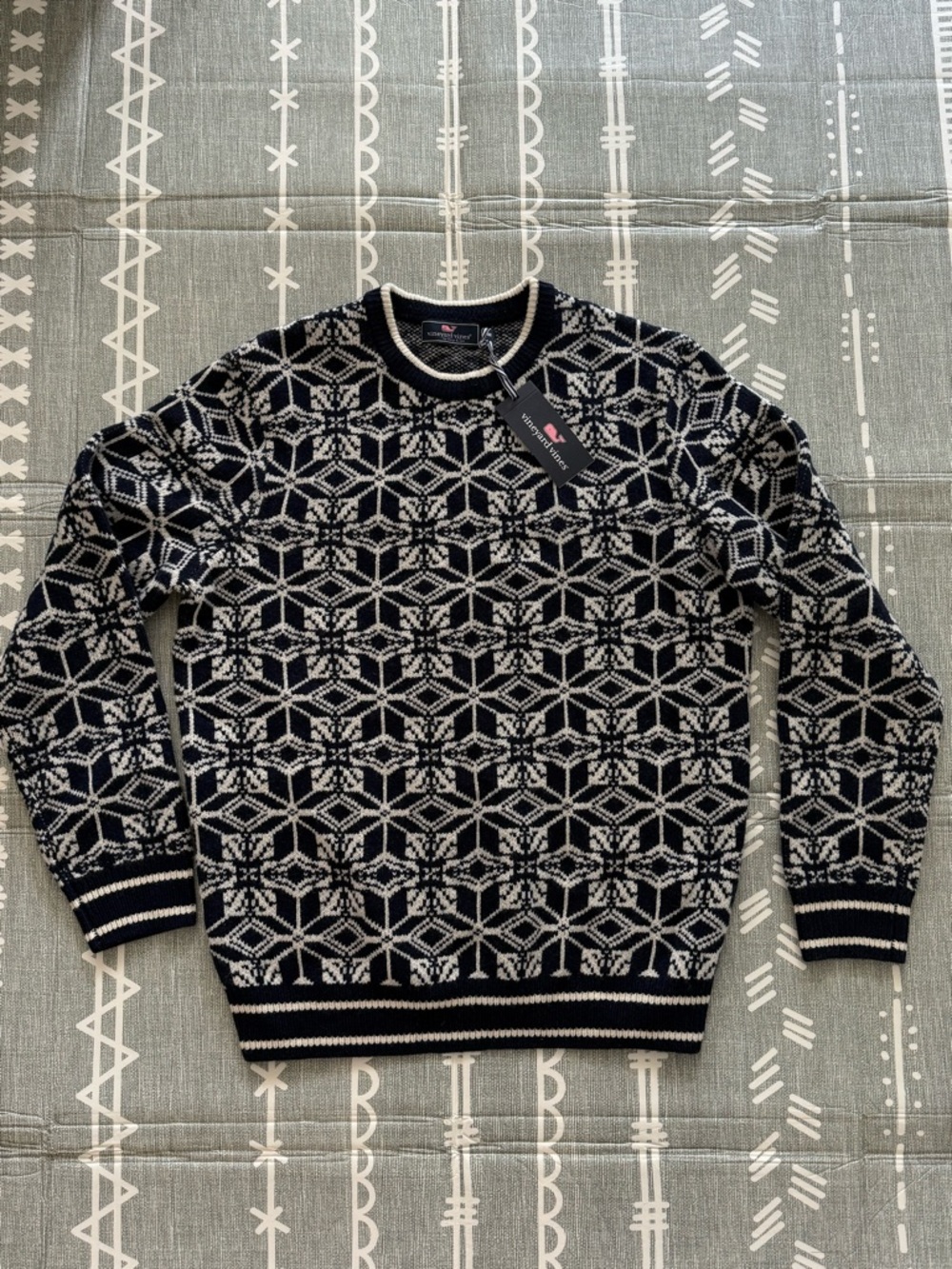 Vineyard Vines Navy Merino Wool Fair Isle Crewneck Sweater